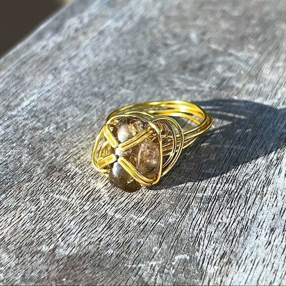 SMOKEY QUARTZ WIREWRAPPED ADJUSTABLE GEMSTONE RING - Picture 1 of 7